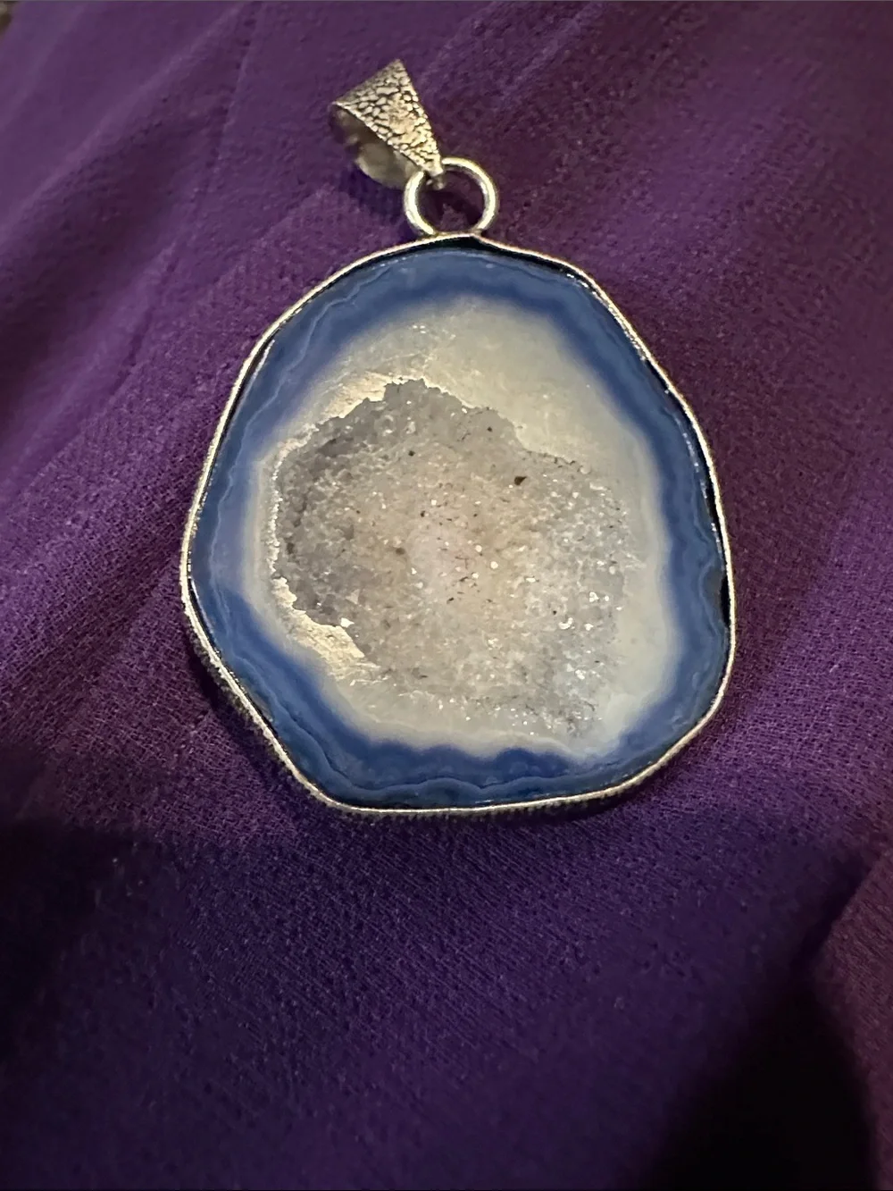 Artisan Blue and White Agate Druzy Pendant Necklace